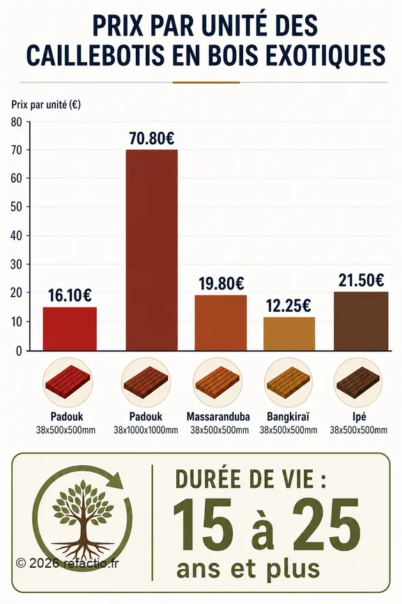 Comparaison des prix et de la durée de vie des caillebotis en bois exotique pour la rénovation extérieure.