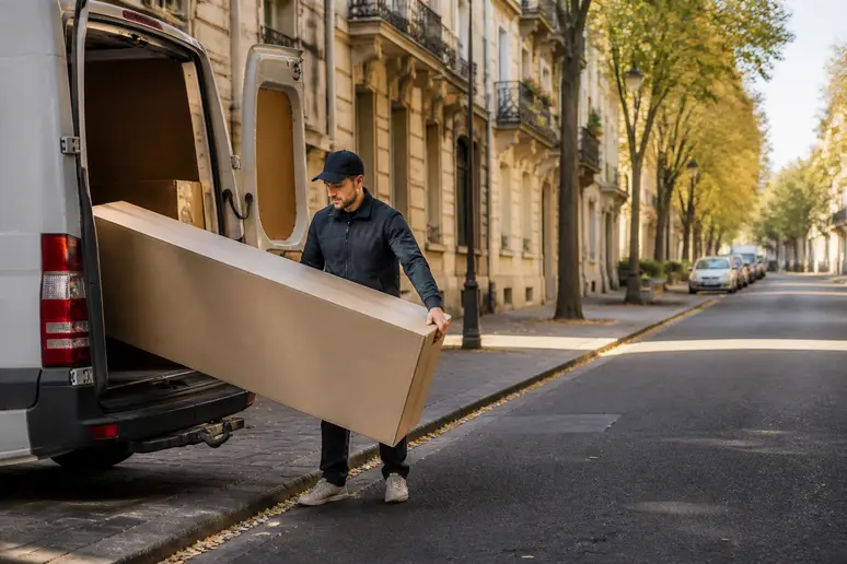 Livraison de meubles Casafab par un transporteur, avis sur le service client.