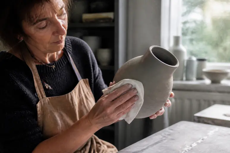 Préparation d'une pièce en céramique avant l'application de peinture pour céramique.